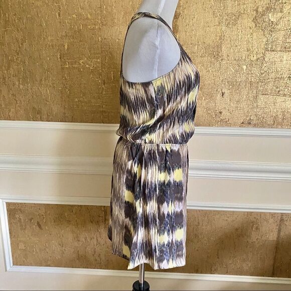 PARKER brown yellow 100% silk mini dress S - Picture 4 of 7